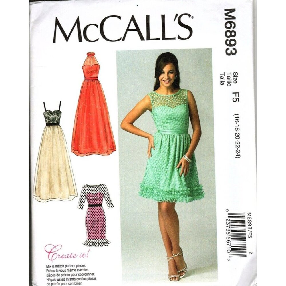 McCall's M6893 Misses 16 to 24 Special Occasion Prom Dress Uncut Sewing Pattern